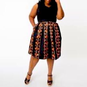 BLACK & ORANGE CAT PRINT JAYNE SWING SKIRT BY UNIQUE VINTAGE HALLOWEEN Pinup